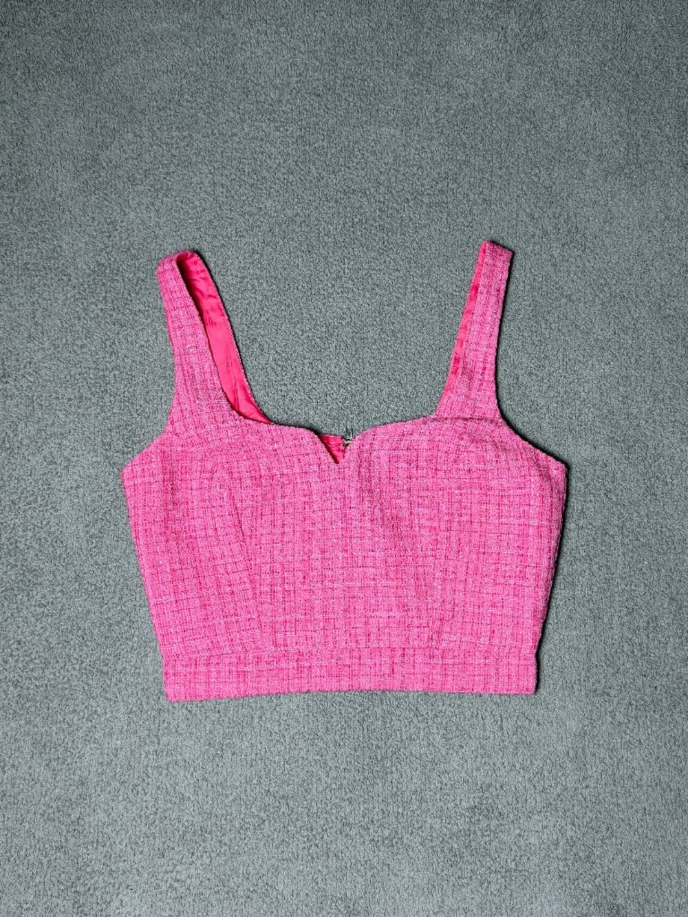 Aqua Hot Pink Vibrant Textured Tweed Bustier Style Crop Top Women's Small